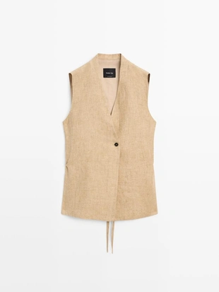 Жилет из льна с перекрестной застежкой- Заказать в России
