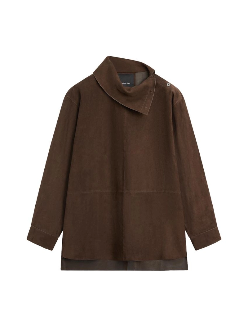 Блуза из замши с объемным стойкой под горло