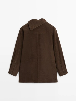 Блуза из замши с объемным стойкой под горло- Заказать в России