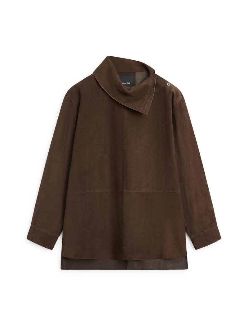 Блуза из замши с объемным стойкой под горло