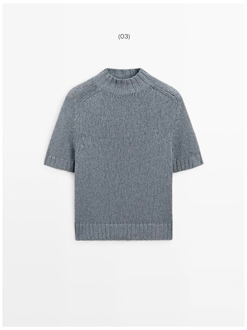 Вязанный свитер с мокрым воротником из хлопкового смесового материала