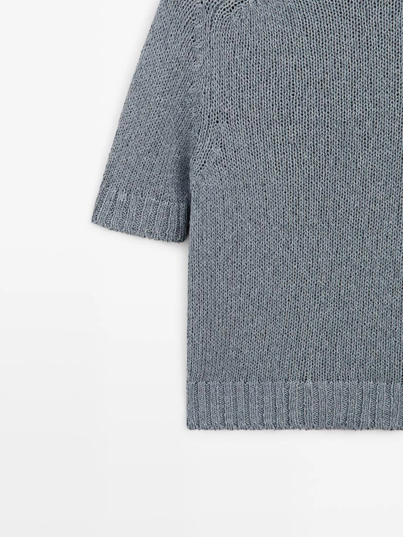 Вязанный свитер с мокрым воротником из хлопкового смесового материала