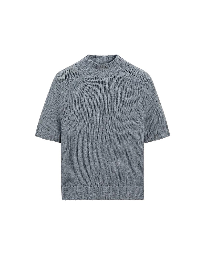 Вязанный свитер с мокрым воротником из хлопкового смесового материала