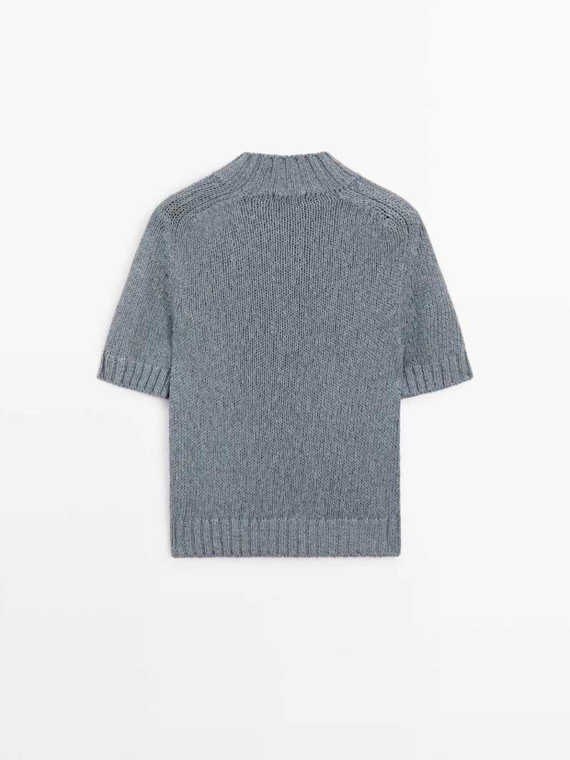 Вязанный свитер с мокрым воротником из хлопкового смесового материала