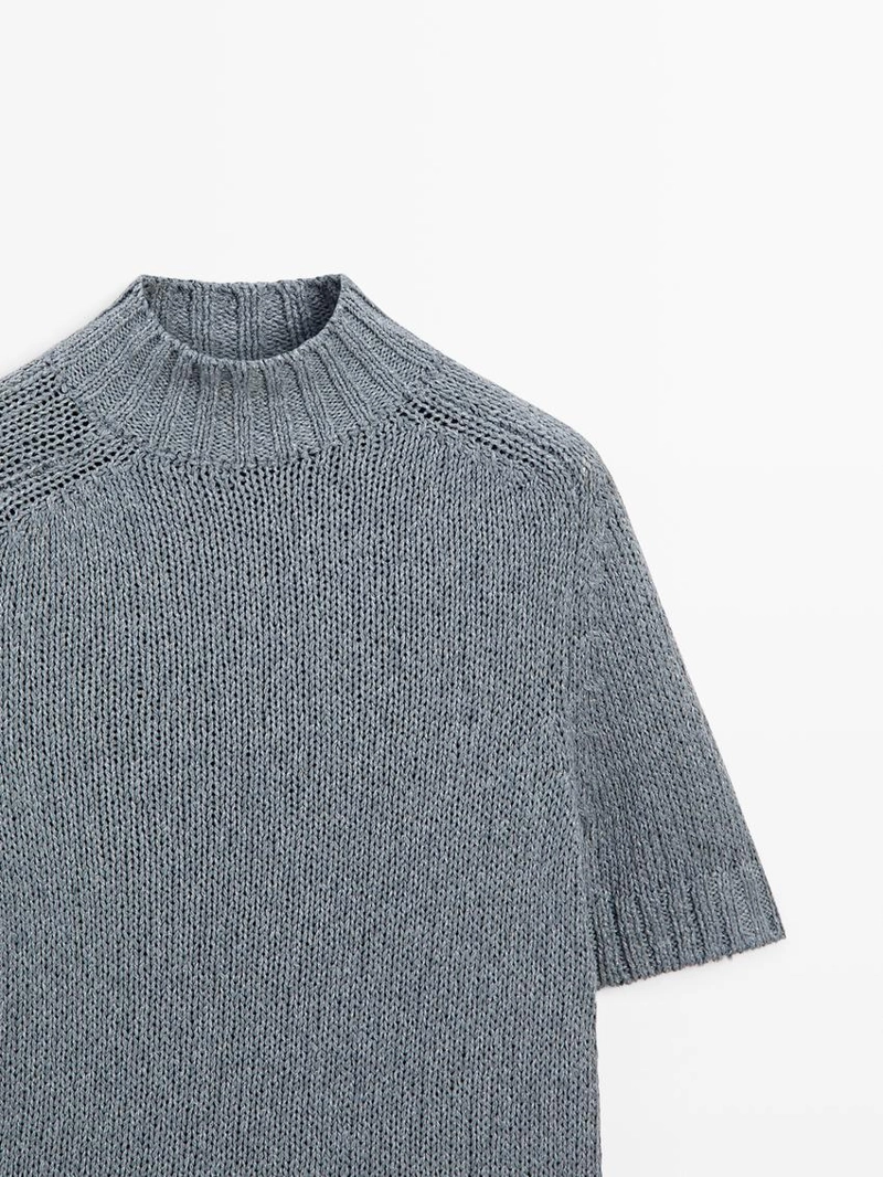 Вязанный свитер с мокрым воротником из хлопкового смесового материала