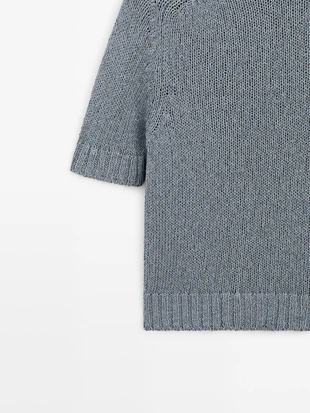 Вязанный свитер с мокрым воротником из хлопкового смесового материала- Заказать в России