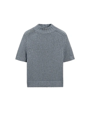 Вязанный свитер с мокрым воротником из хлопкового смесового материала- Заказать в России