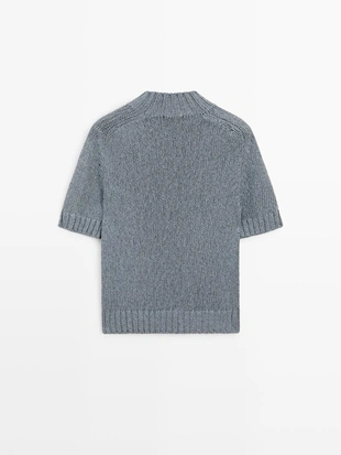 Вязанный свитер с мокрым воротником из хлопкового смесового материала- Заказать в России