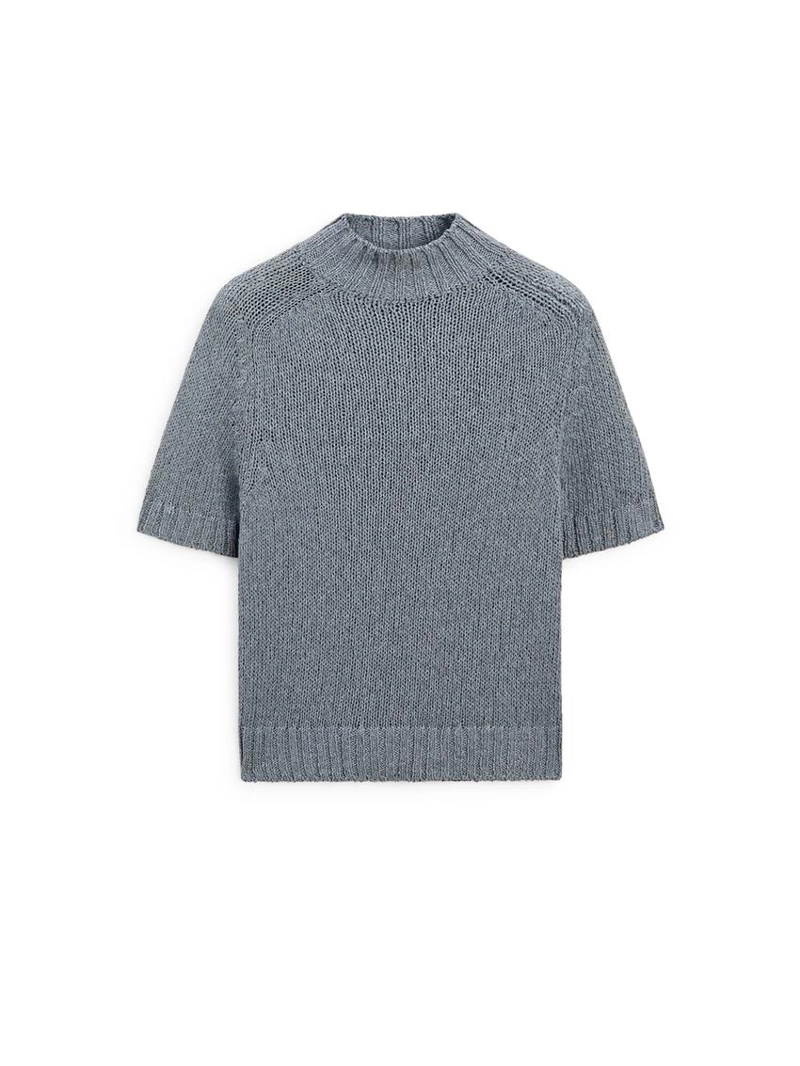 Вязанный свитер с мокрым воротником из хлопкового смесового материала