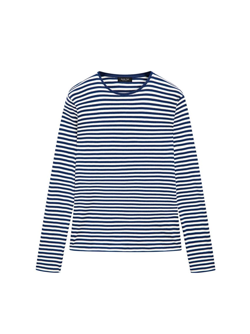 Футболка с длинным рукавом в полоску с контрастной отделкой