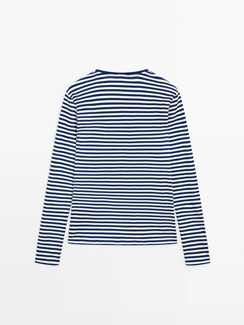 Футболка с длинным рукавом в полоску с контрастной отделкой