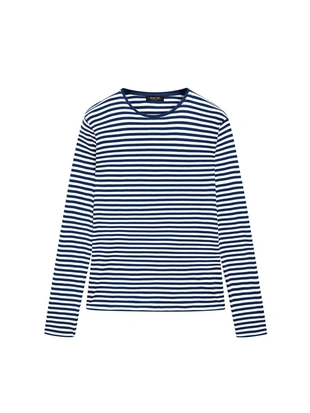 Футболка с длинным рукавом в полоску с контрастной отделкой- Заказать в России