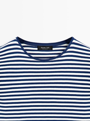 Футболка с длинным рукавом в полоску с контрастной отделкой- Заказать в России