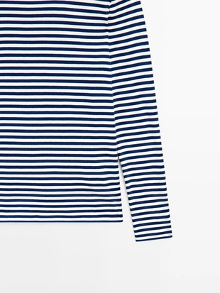 Футболка с длинным рукавом в полоску с контрастной отделкой- Заказать в России