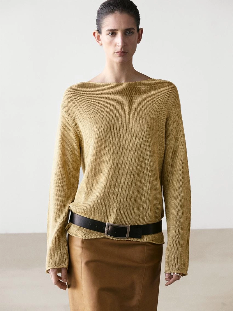 Вязаный свитер с кружевными вырезами из хлопкового смесового материала