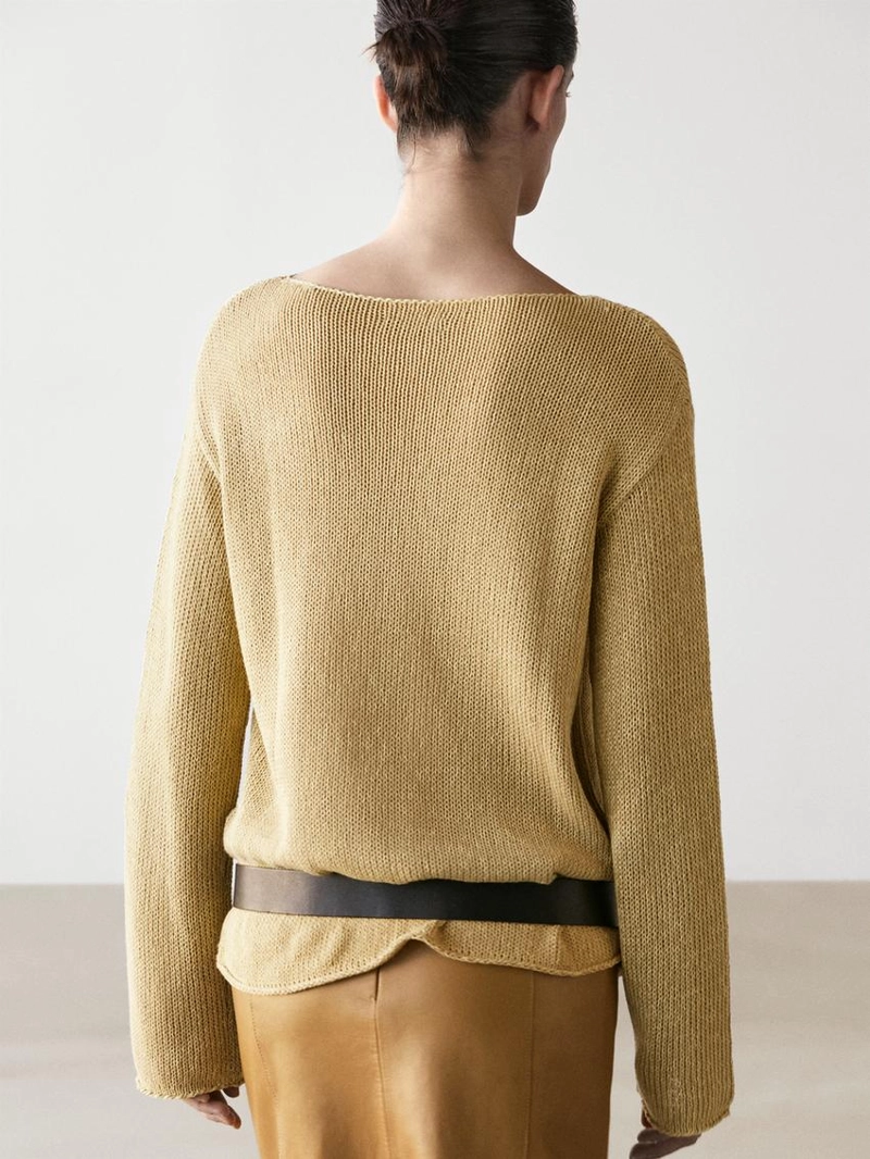 Вязаный свитер с кружевными вырезами из хлопкового смесового материала