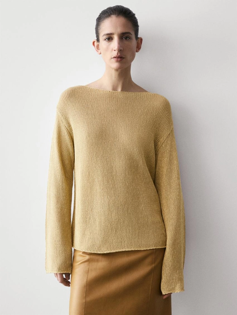 Вязаный свитер с кружевными вырезами из хлопкового смесового материала