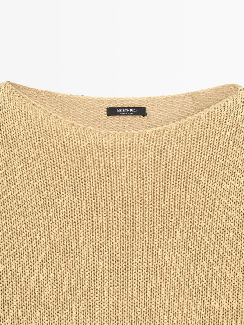 Вязаный свитер с кружевными вырезами из хлопкового смесового материала