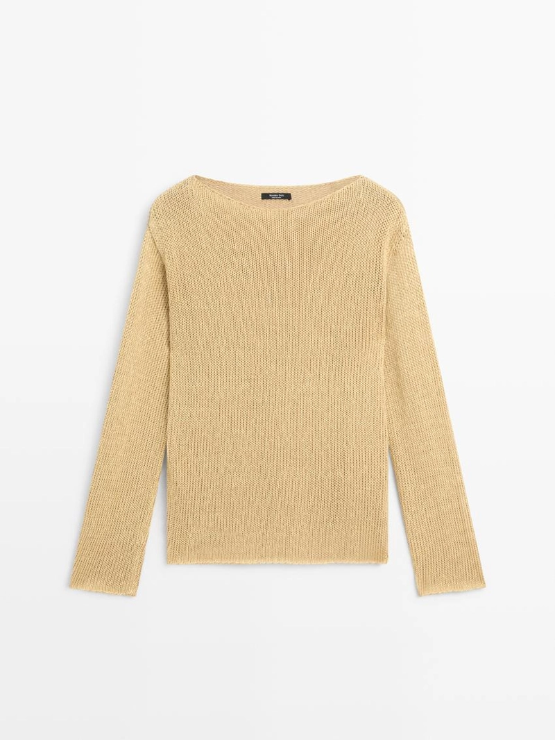 Вязаный свитер с кружевными вырезами из хлопкового смесового материала