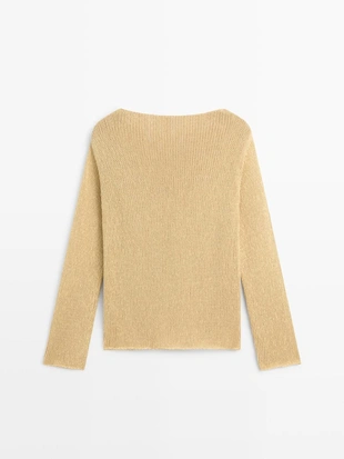 Вязаный свитер с кружевными вырезами из хлопкового смесового материала- Заказать в России