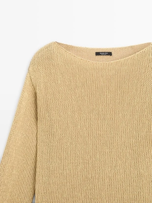 Вязаный свитер с кружевными вырезами из хлопкового смесового материала- Заказать в России