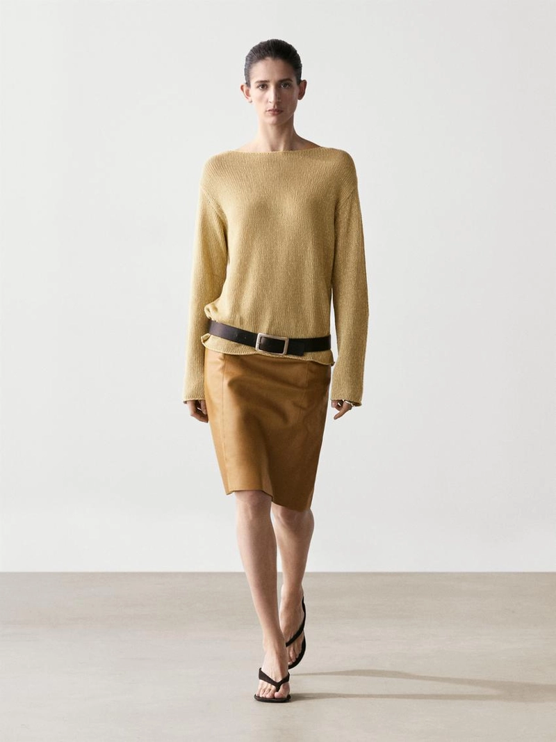 Вязаный свитер с кружевными вырезами из хлопкового смесового материала