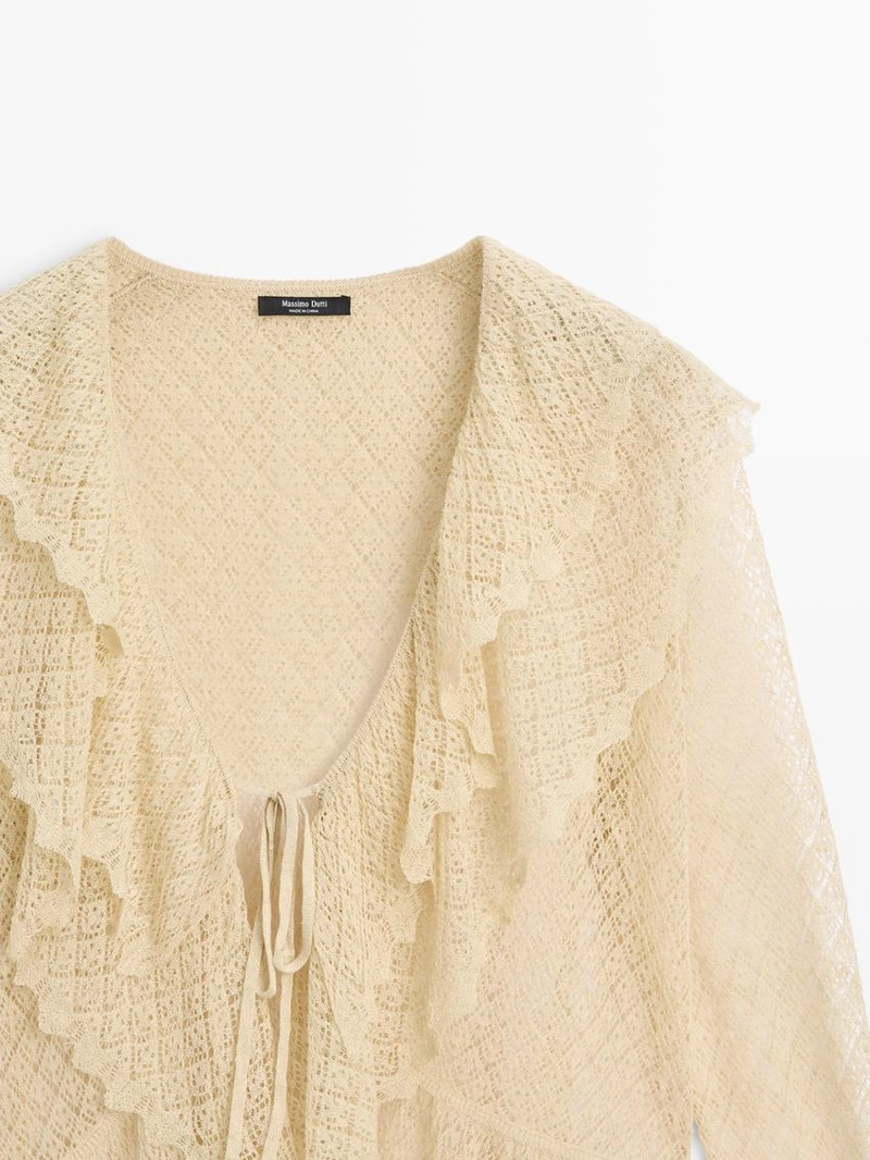 Кардиган из льняной смесовой пряжи с оборками