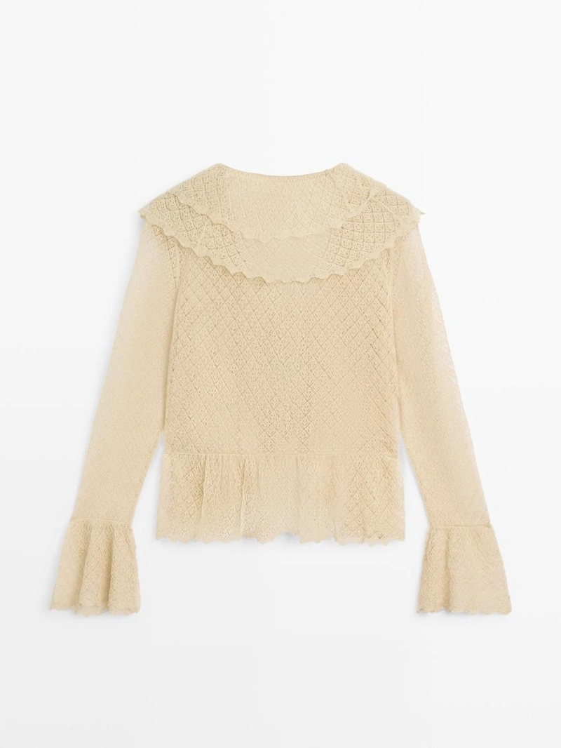 Кардиган из льняной смесовой пряжи с оборками