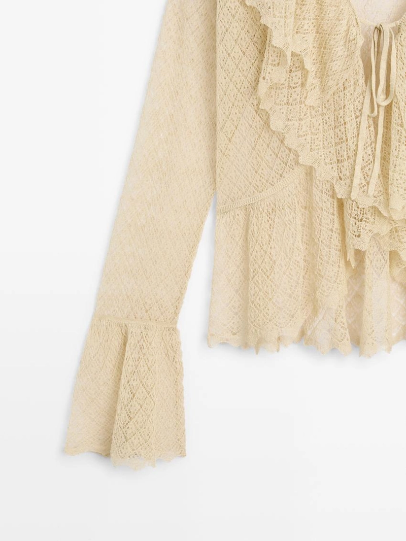 Кардиган из льняной смесовой пряжи с оборками