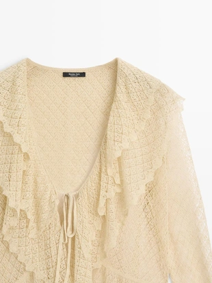 Кардиган из льняной смесовой пряжи с оборками- Заказать в России