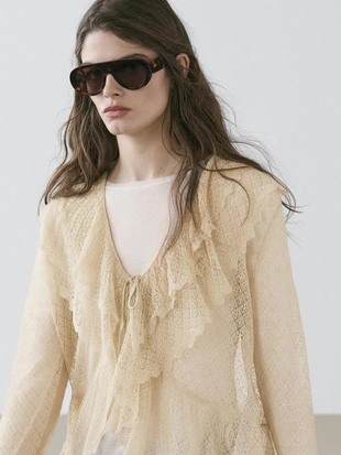 Кардиган из льняной смесовой пряжи с оборками- Заказать в России