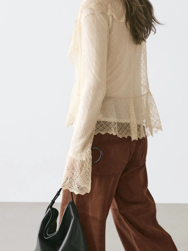 Кардиган из льняной смесовой пряжи с оборками