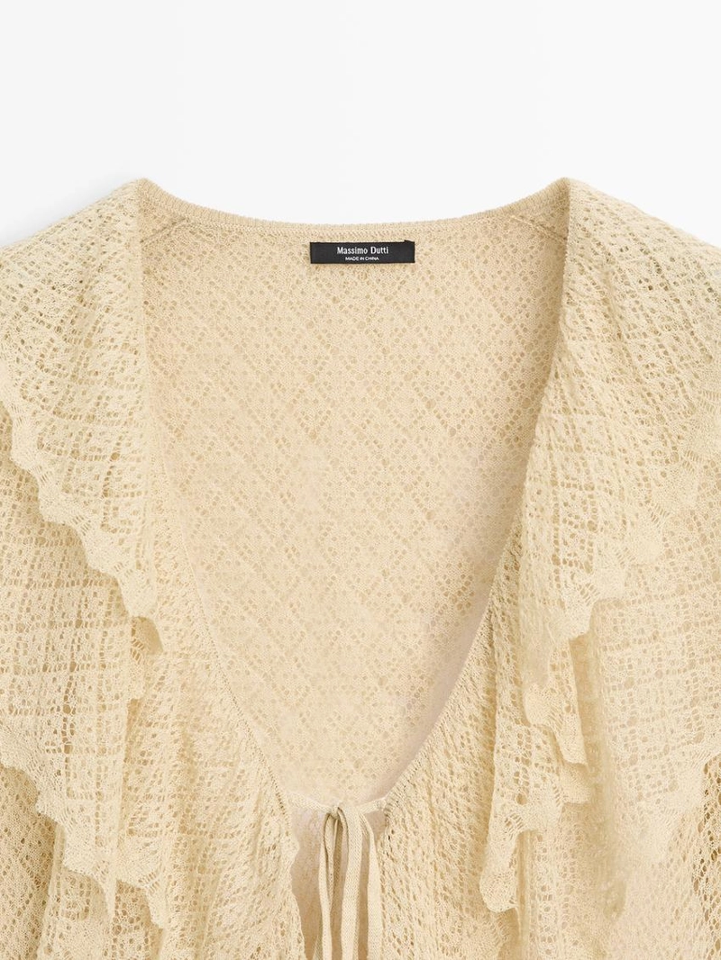 Кардиган из льняной смесовой пряжи с оборками