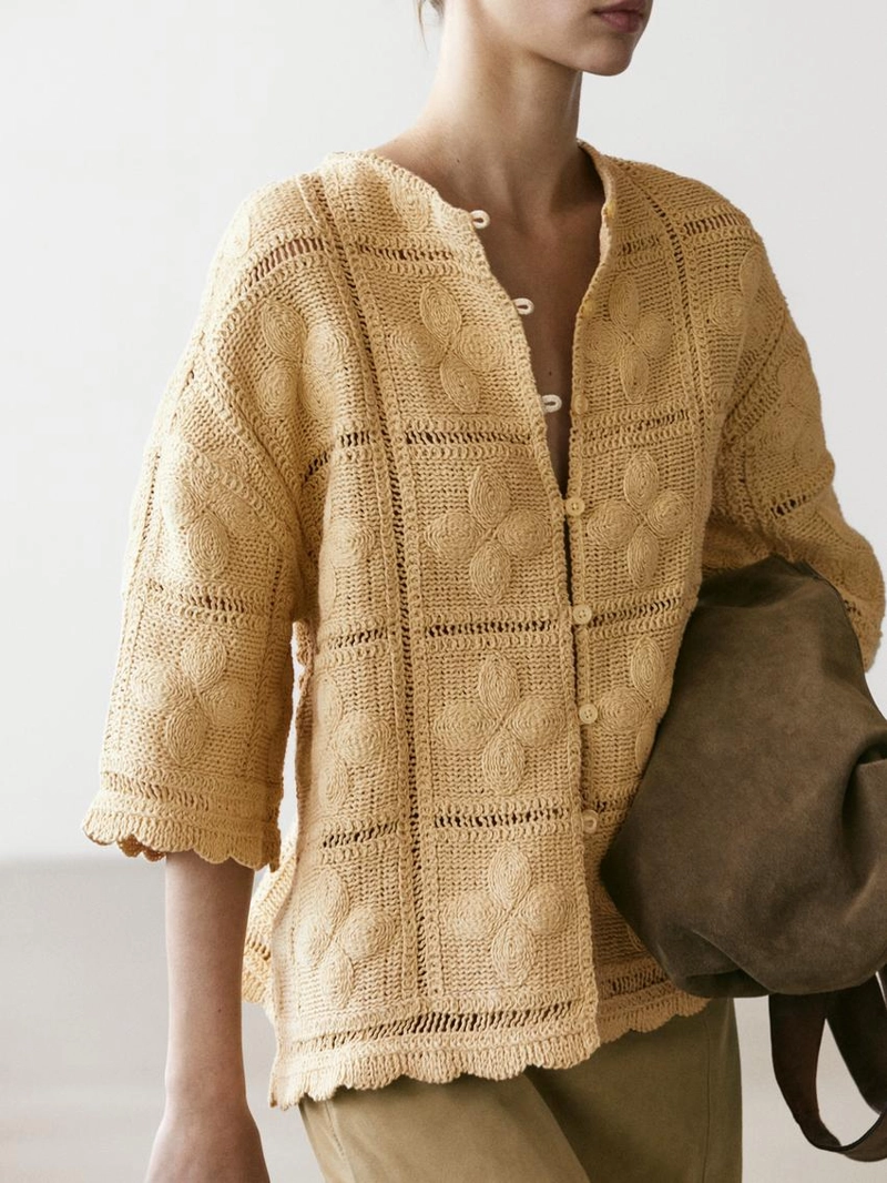 Плетеный кружевной трикотажный жакет