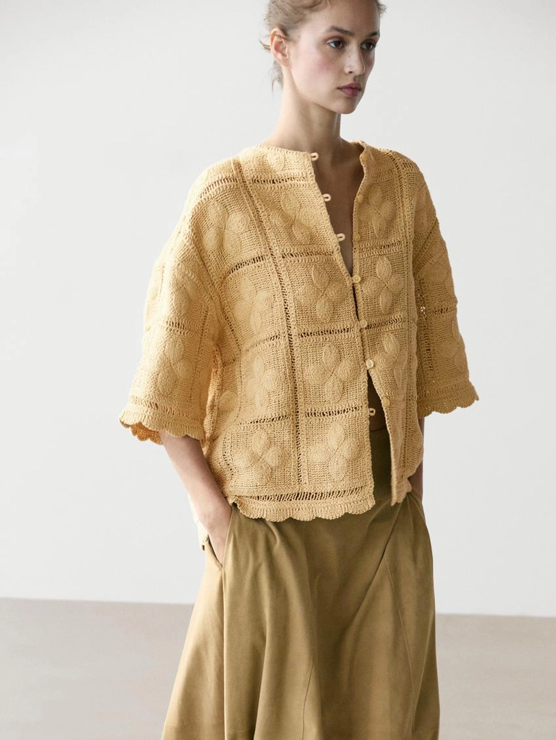 Плетеный кружевной трикотажный жакет
