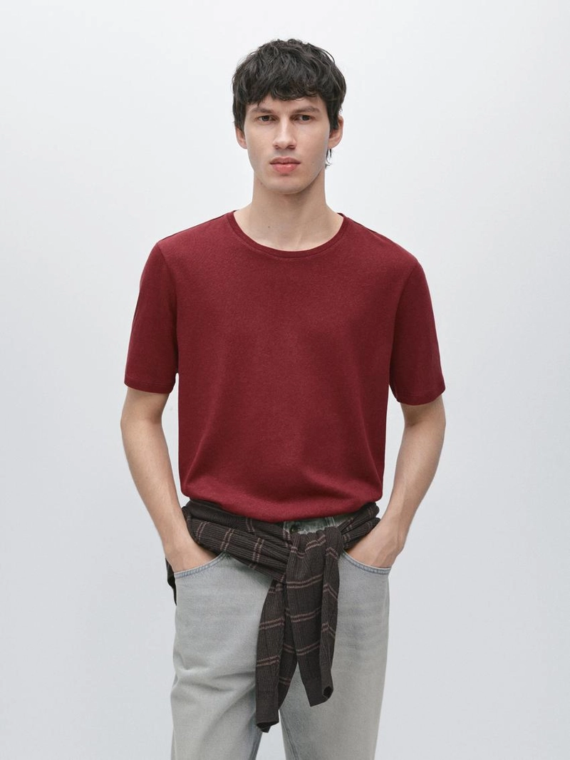 Футболка из льняной смеси на короткий рукав