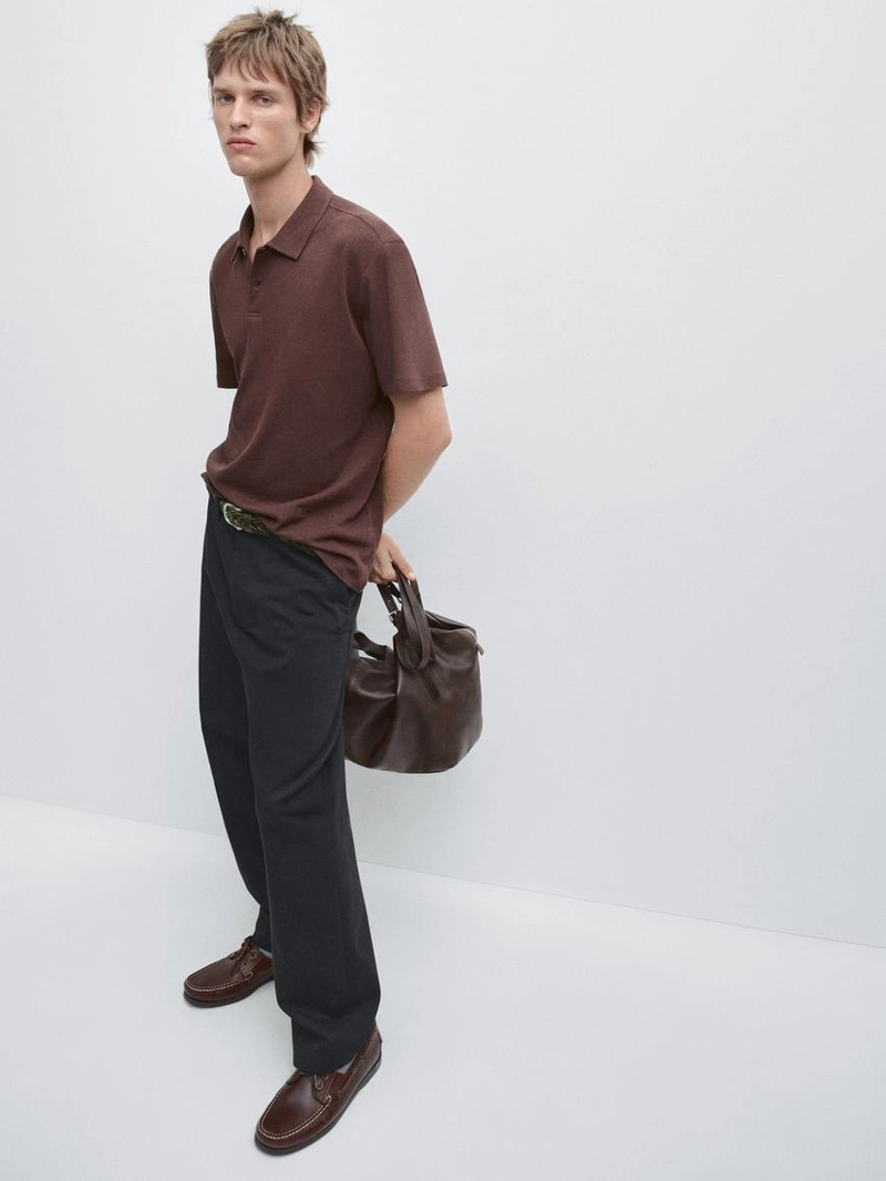 Поло с коротким рукавом из льна и хлопка