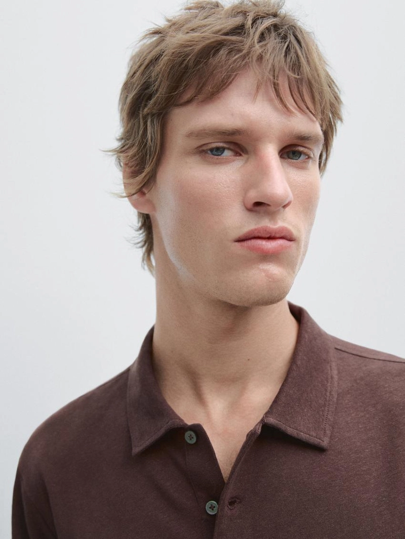 Поло с коротким рукавом из льна и хлопка