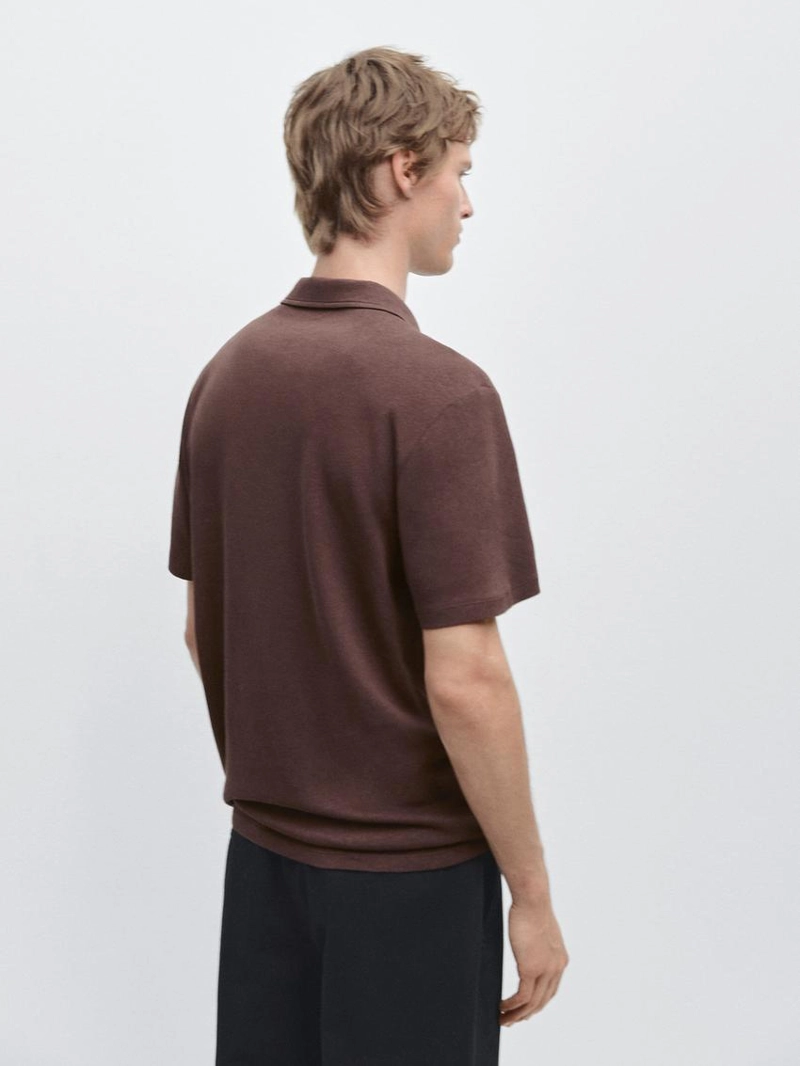 Поло с коротким рукавом из льна и хлопка