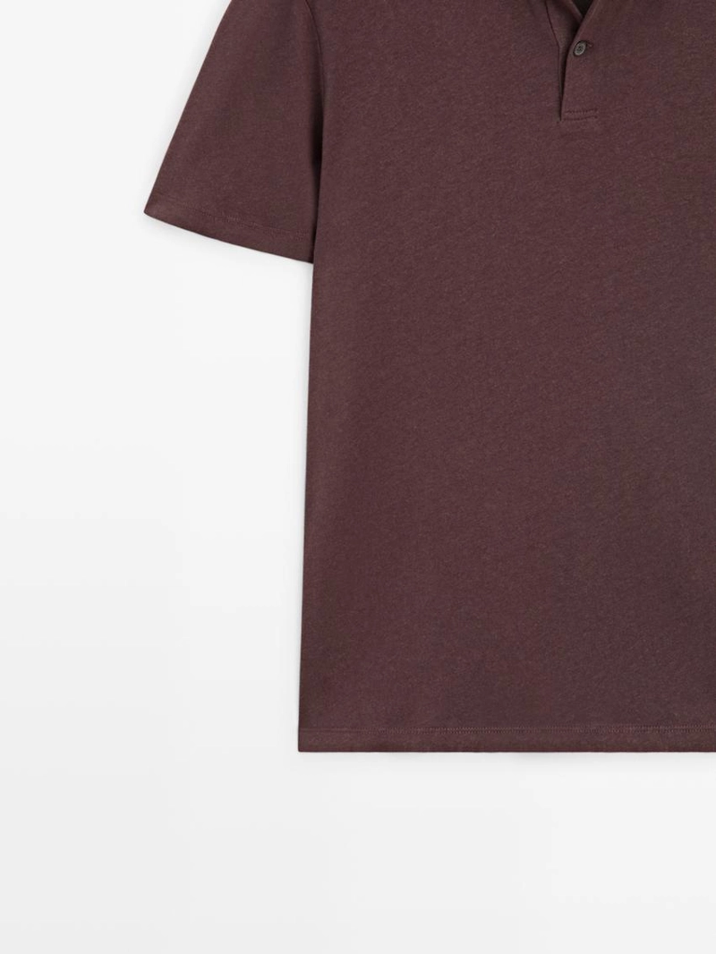 Поло с коротким рукавом из льна и хлопка