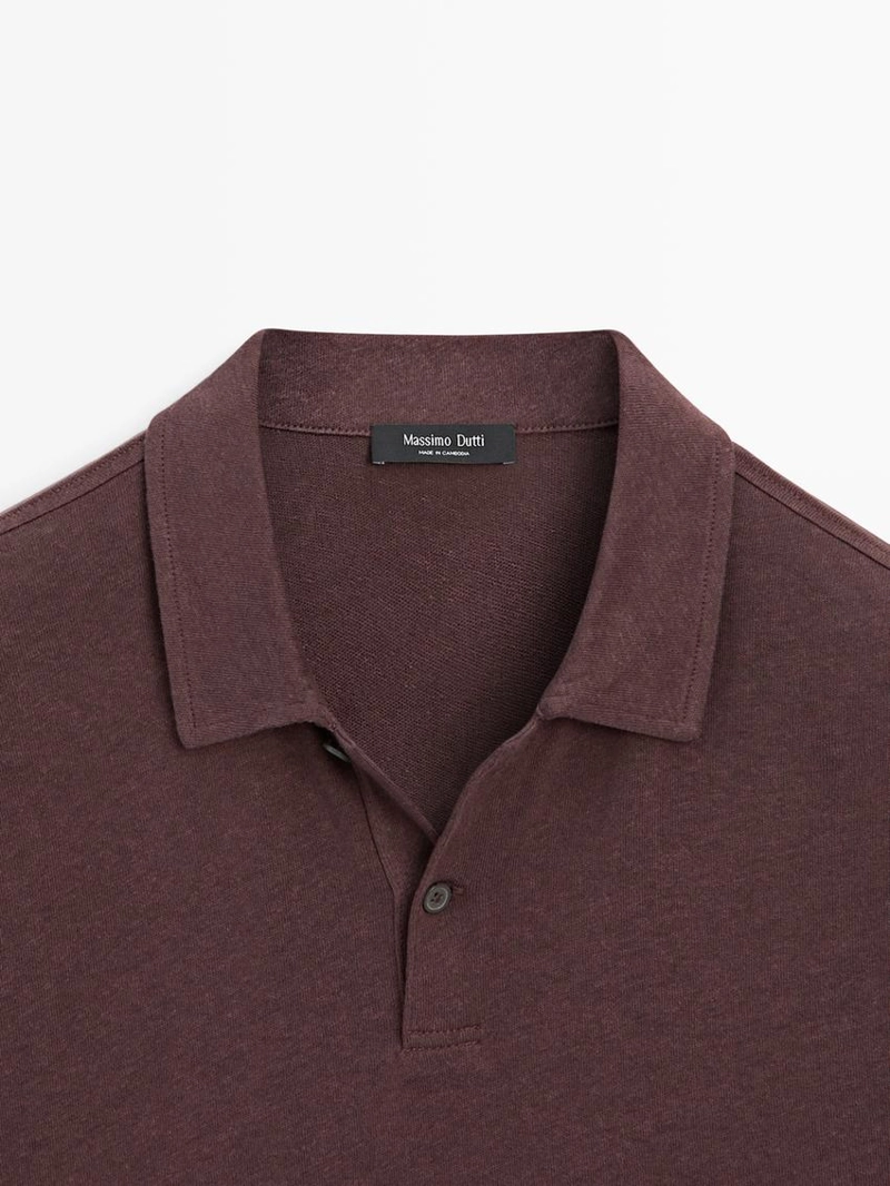 Поло с коротким рукавом из льна и хлопка