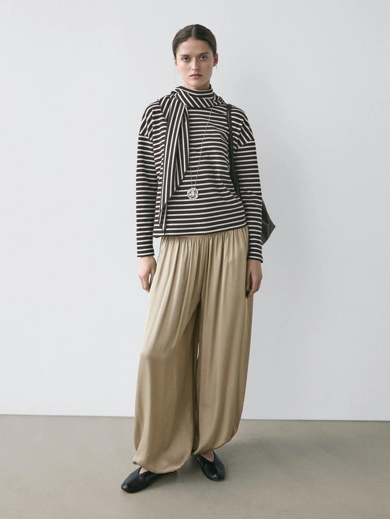 Футболка с полосками из хлопкового смесового материала с деталями шарфа