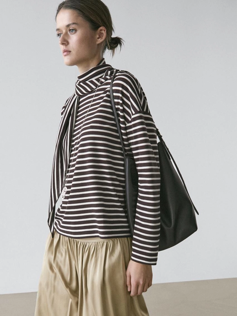 Футболка с полосками из хлопкового смесового материала с деталями шарфа