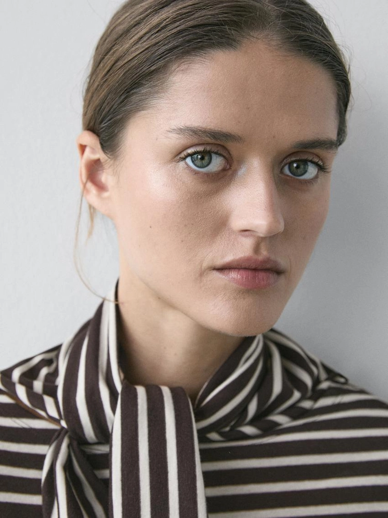 Футболка с полосками из хлопкового смесового материала с деталями шарфа