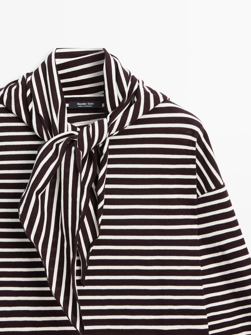 Футболка с полосками из хлопкового смесового материала с деталями шарфа