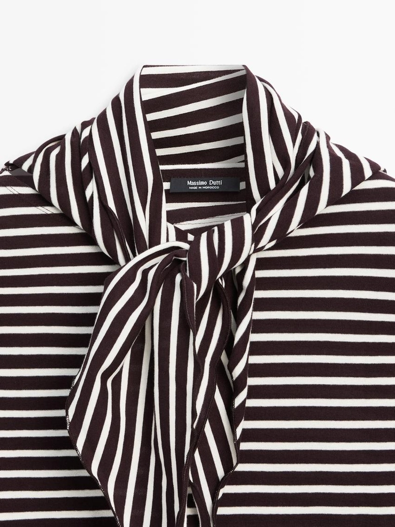 Футболка с полосками из хлопкового смесового материала с деталями шарфа