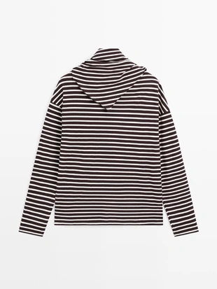 Футболка с полосками из хлопкового смесового материала с деталями шарфа- Заказать в России