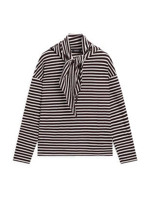 Футболка с полосками из хлопкового смесового материала с деталями шарфа- Заказать в России