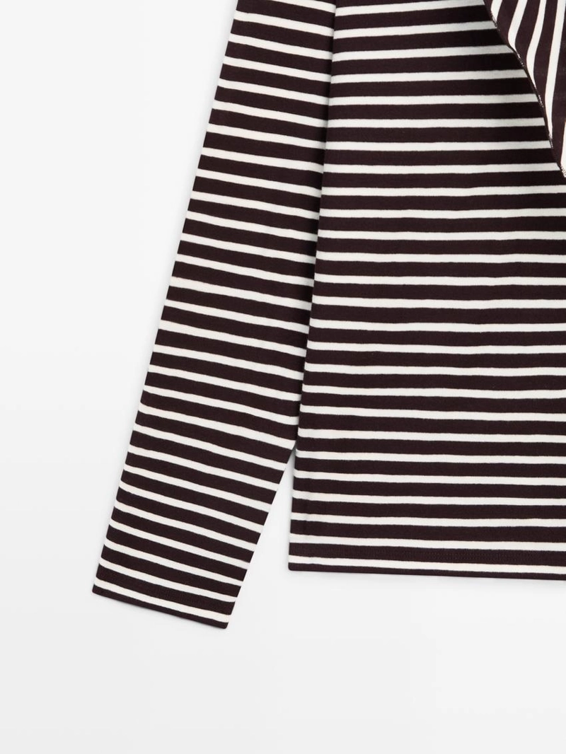 Футболка с полосками из хлопкового смесового материала с деталями шарфа