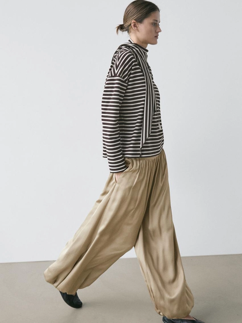 Футболка с полосками из хлопкового смесового материала с деталями шарфа